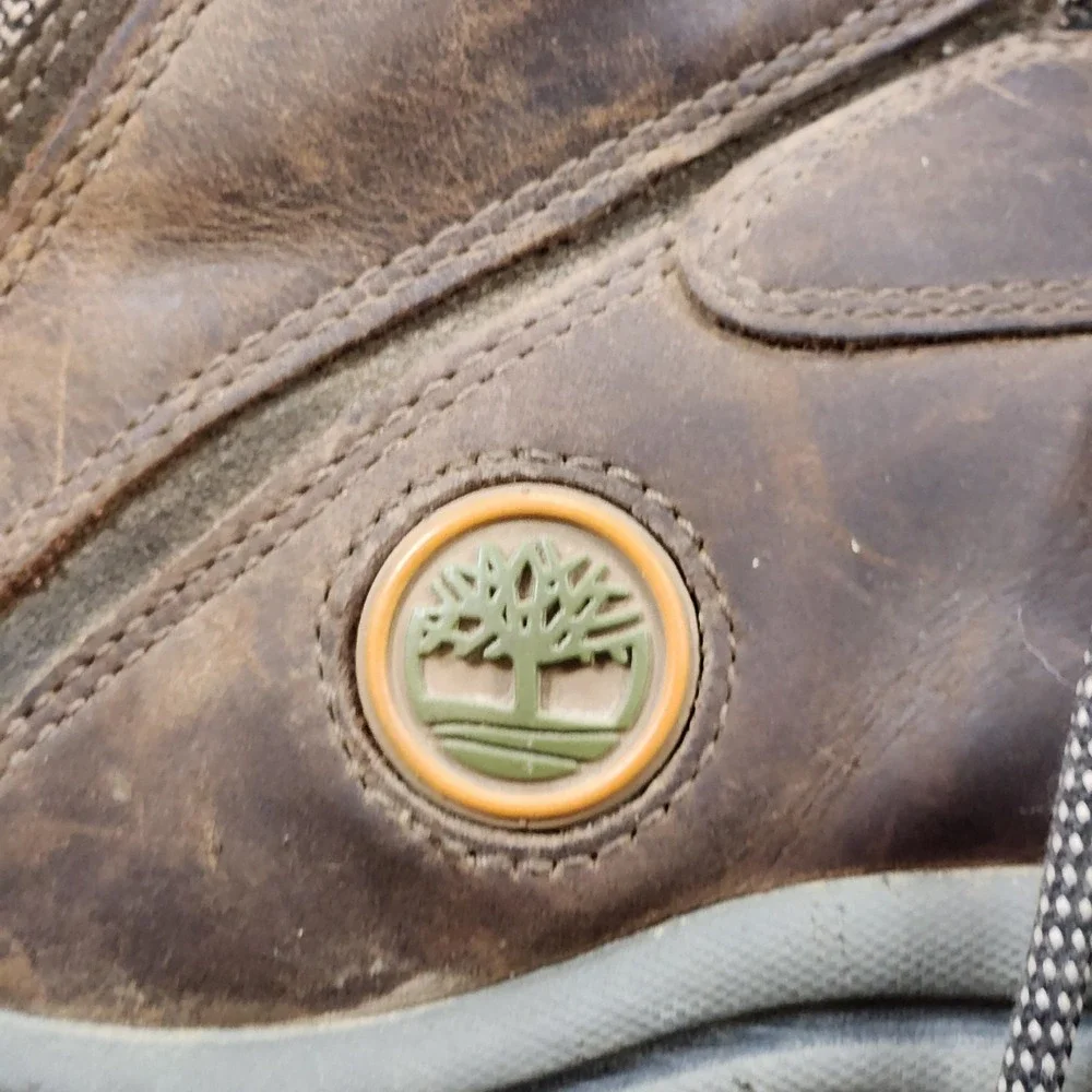 Timberland Boots Mens 12 Brown Leather White Ledge Waterproof Hiking Gorpcore